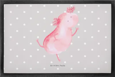 Produktbild von Mr. & Mrs. Panda Fußabtreter Axolotl Tanzen 50 x 75 cm - Grau Pastell - Geschenk, Fussmatte, gut Gelaunt, Sterne, Schmutzfänger, Schwanzlurch, Freudig, Gummi-Fußmatte