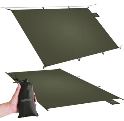 Produktbild von Bodenplane Zeltunterlage Regenplane - Ultraleicht - 4000 mm wasserdicht - 250 x 140 cm - Olivgrün