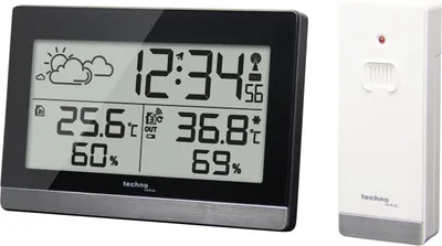 Produktbild von Technoline WS 9255, Schwarz, Silber, Innen-Hygrometer, Innen-Thermometer, Außen-Hygrometer, Außen-Thermometer, Hygrometer, Thermometer, Hygrometer, Thermometer, F, °C, 30 m
