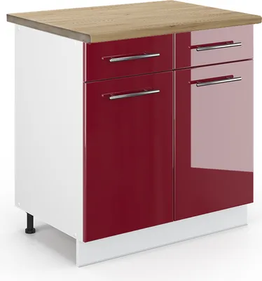 Obrázek produktu pro Spodní skříňka kuchyňské linky Vicco Fame-Line Bordó červená vysoký lesk 80 cm , PD Dub, Model 45940