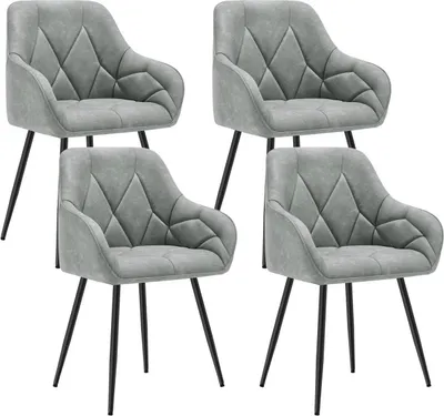 Produktbild von WOLTU 4er Set Esszimmerstühle, ergonomischer Sessel, aus Vintage-Kunstleder, Metallbeine, Grau
