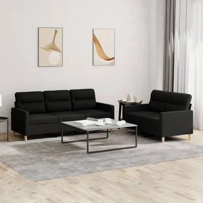 Produktbild von ZMH 2-tlg. Sofagarnitur mit Kissen Schwarz Stoff