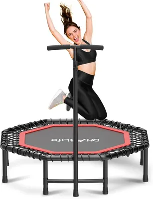 Zdjęcie produktu dla Trampolina do ćwiczeń do użytku w pomieszczeniach, składana, bez potrzeby instalacji | Średnica: 121 cm (48 cali) | Maksymalne obciążenie: 150 kg | 3 regulowane poziomy uchwytów | Stevi