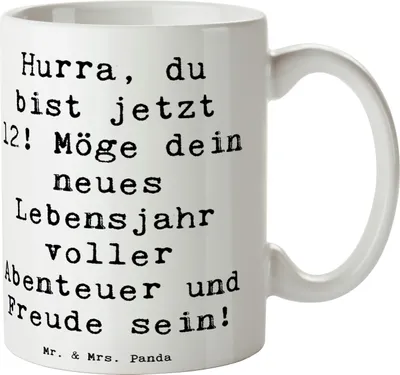 Produktbild von Mr. & Mrs. Panda Kaffeetasse Spruch 12. Geburtstag - Weiß - Geschenk, du bist jetzt 12, Meilenstein, Kaffeebecher, Herzliche Glückwünsche, bedruckt, Abenteuerlust, Becher
