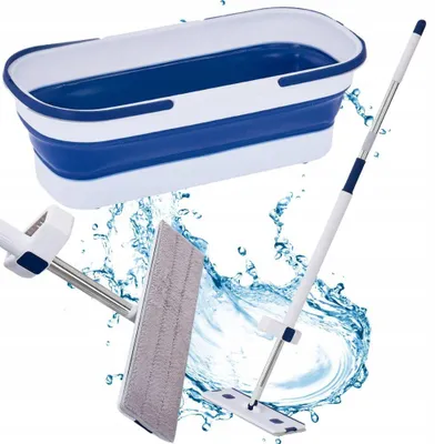 Obrázek produktu pro Plochý mop z mikrovlákna se stěrkou a sklopným kyblíkem