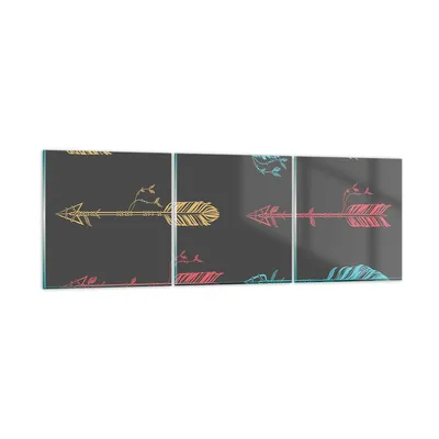 Produktbild von Bilder auf glas - Pfeil Feder - 90x30cm - Glasbilder - Wandbilder - Bilder - Kunstdruck - zum Aufhängen bereit - Wanddekoration aus Glas - Glas Bilder - Wandbild auf Glas - 3 Teile - GCA90x30-3874