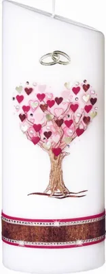 Produktbild von Hochzeitskerze Lebensbaum mit Namensverzierung und Geschenkkarton, Ellipse abgeschrägt