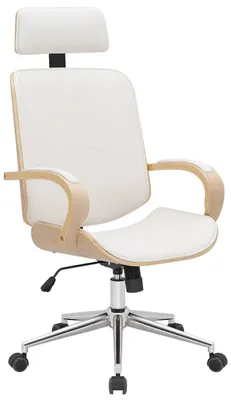 Imagen del producto de Silla de oficina CLP Dayton, silla giratoria de cuero sintético con reposacabezas y función de inclinación | Color: natural/blanco
