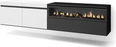 Produktbild von TV-Schrank, Lowboard, 200x35x45cm, Für TV-Geräte bis zu 80", Elektrokamin, Hängend, Weiß und Schwarz