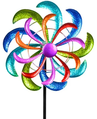 Image de Moulin à vent décoratif en métal, dimensions 30 x 124 cm, idéal pour la décoration de jardin