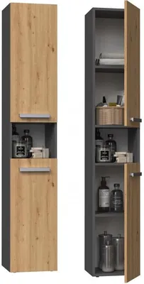 Obrázek produktu pro BDW koupelnová skříňka, vysoká koupelnová skříňka, antracit / dub Artisan