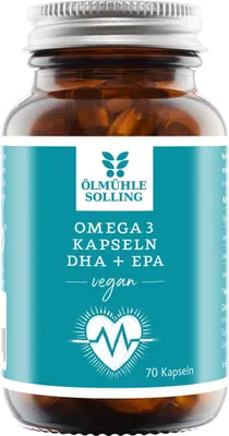 Produktbild von ÖLMÜHLE SOLLING Omega 3 Algenöl Kapseln 70 Stück – 300 mg DHA & 150 mg EPA pro Tagesdosis – vegane Omega-3-Kapseln aus Tapiokastärke