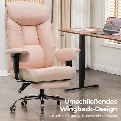 Produktbild von COMHOMA Gaming Stuhl für Große und Schwere Personen, ergonomischer Bürostuhl bis 180 kg, 3D Sitzkissen, verstellbar mit Fußstütze, Kunstleder, Rosa