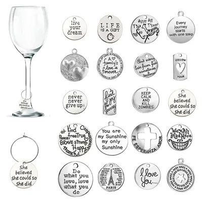 Image de 20 marque-verres à thème vin, avec étiquettes et fermoirs, pour la décoration de fêtes et comme cadeaux