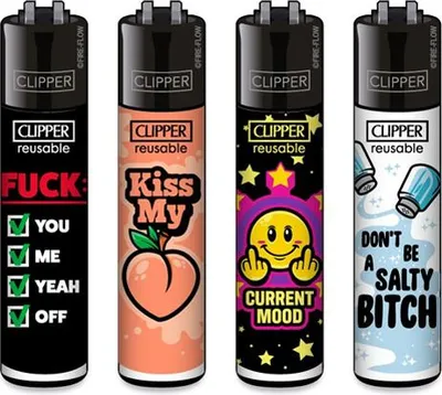 Produktbild von Clipper Reibrad Feuerzeuge Mix Slogan #13, 4 Stück