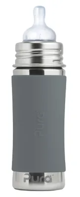 Produktbild von Purakiki Babyflasche 300 ml mit Silikon-Sleeve grau