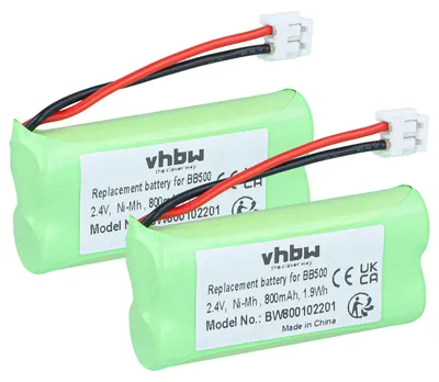 Produktbild von vhbw 2x Akku kompatibel mit Binatone MD1600, Elite Range, MD2550, E3800, E800, BB600, BB500 schnurlos Festnetz Telefon (800 mAh, 2,4 V, NiMH) Grün