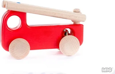 Produktbild von Bajo Holz-Feuerwehrauto mit Alarmglocke - Spielzeugauto 15 cm