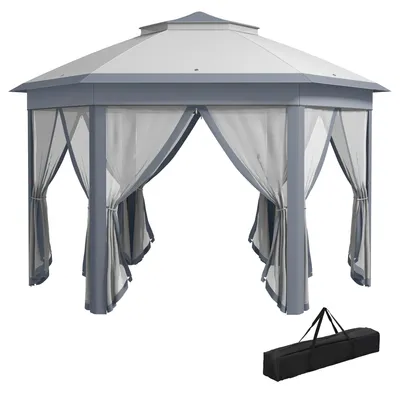 Produktbild von Outsunny Gartenpavillon Faltpavillon mit 6 Seitenteile Doppeldach Grau