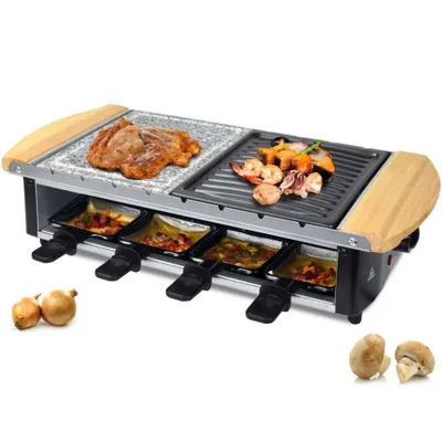 Produktbild von Syntrox Edelstahl Raclette Uri für 8 Personen mit Grillplatte und Heißem Stein