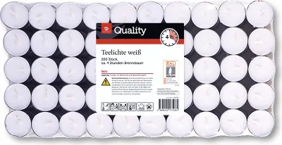 Produktbild von Qualitäts Teelichter weiss 200 Stück 4 Stunden Brenndauer Maxi Teelichte