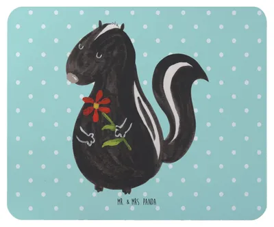 Produktbild von Mr. & Mrs. Panda Mouse Pad Stinktier Blume - Türkis Pastell - Geschenk, pc mousepad, Träume, Raubtier, Dreams, Mauspad, Wildtier, Skunk, mousematte