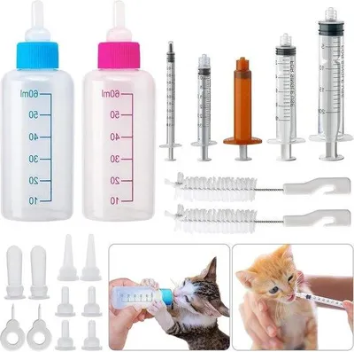 Immagine prodotto di Distributore automatico di cibo per animali - 2 pezzi - 60 ml - Spruzzatore con tettarella per gattini - Tettarella di ricambio per gattini, cuccioli, cani, conigli e piccoli animali