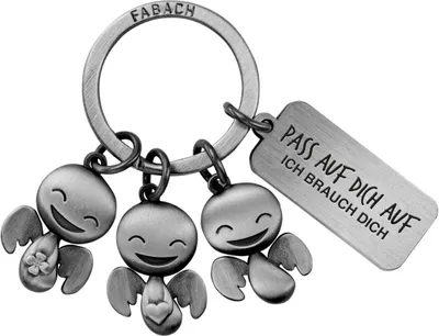 Produktbild von FABACH Schutzengel Schlüsselanhänger Happy-Trio mit Gravur - Auto Schlüsselanhänger Engel mit Botschaft Gravur für Autofahrer - Geschenk Glücksbringer Auto Führerschein - Pass auf Dich auf