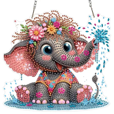Diamond Painting Hänger, Elefant, doppelseitig, mit Kette, DIY