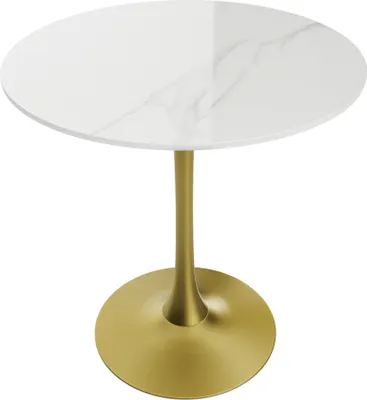 Produktbild von WISFOR Bartisch Küchentisch, Esstisch Marmor, Stehtisch für Esszimmer, Küche, Partyraum, mit Metallgestell, 76x78.5cm, glänzendes Weiß + Gold