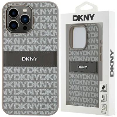 Produktbild von DKNY, Schutzhülle Repeat Pattern Tonal Stripe f. Apple iPhone 14 Pro, Beige