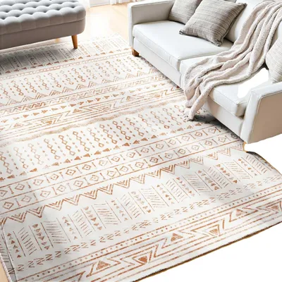 Produktbild von VEVOR Teppich, 5 x 7 ft großer waschbarer Teppich, rutschfest und reißfest weicher Teppich, haustier- und kinderfreundliche moderne Teppiche, Innenmatte für Schlafzimmer, Büro, Wohnzimmer, Kinderzimmer, Eingangsbereich, Blau, Beige-b, 6 x 9 ft-b