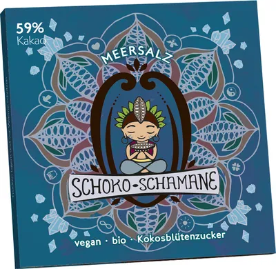 Produktbild von Schoko-Schamane „Meersalz“ 59% Kakao 50g Zartbitter Schokolade inkl. Veggie Sweets Bienenfutter Vegan Palmölfrei Glutenfrei Sojafrei Plastikfrei