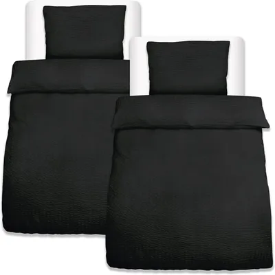 Produktbild von Beautissu 4tlg Seersucker Bettwäsche 155x220 cm & Kopfkissen 80x80 cm, Schwarz