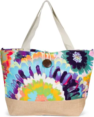 Productafbeelding van styleBREAKER XXL Strandtas met kleurrijk bloemenprint | Grote schoudertas met kliksluiting, stoffen handgrepen en karabijnhaak | Dames shopper, 56 x 36 x 18 cm