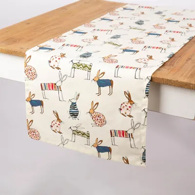 Produktbild von Tischläufer Baumwolle Hasen beige bunt 40x160cm von SCHÖNER LEBEN.