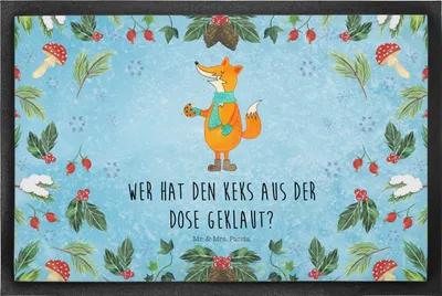 Produktbild von Mr. & Mrs. Panda Schmutzmatte Fuchs Keksdose 50 x 75 cm - Eisblau - Geschenk, Schmutzfangmatte, Gummimatte, Weihnachten, Türvorleger, fußmatte, bodenmatte