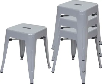 Obrázek produktu pro sada 4 stoliček HWC-A73, kovový sedák stoličky, kovový průmyslový design stohovatelný šedý