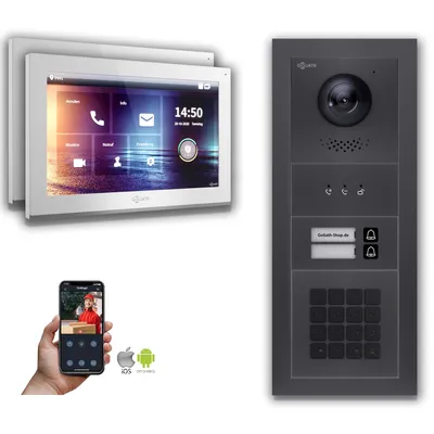 Produktbild von Goliath IP Video Türsprechanlage: 10-Zoll 2 Familienhaus, Zahlencode, Anzeige, Anthrazit  : 10 Zoll Weiß : 4er POE : Unterputzdose Anschluss: 4er POE Monitor Farbe: 10 Zoll Weiß Montage: Unterputzdose