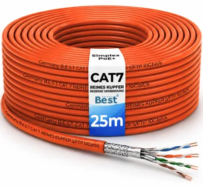 Produktbild von B.E.S.T. CAT 7 Netzwerkkabel 25 m Simplex S/FTP 10 Gbit/s 1000 MHz Kupfer LSZH Schwarz