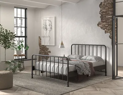 Produktbild von Metallbett >BRONXX< in Schwarz matt aus Metall - 166,5x110x207cm (BxHxT)