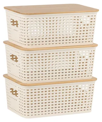 Obrázek produktu pro Sada stohovatelných úložných boxů s bambusovým víkem, perforovaný design