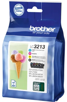 Zdjęcie produktu dla Brother LC3213VAL, Wysoka (XL) wydajność, Czarny, Cyjan, Purpurowy, Żółty, 4 szt., 400 stron(y), 400 stron(y), Multipak
