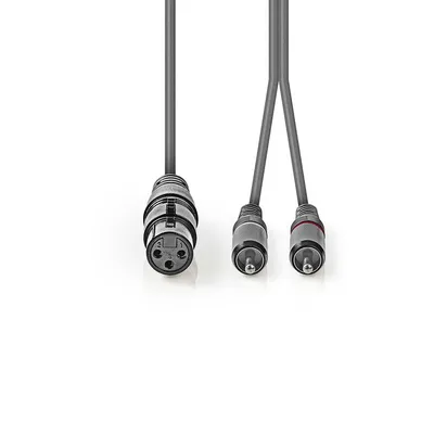 Produktbild von Nedis Balanced Audio-Kabel - XLR 3-Pin Buchse - 2x RCA Stecker - Vernickelt - 1.50 m - Rund - PVC - Dunkelgrau - Kartonhülle