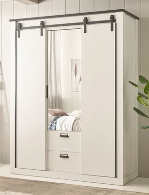 Produktbild von Kleiderschrank Stove in weiß Pinie anthrazit Schiebetürentürenschrank Soft-Close