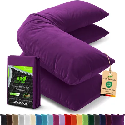 Produktbild von AR Line 2er Pack Jersey Kissenbezüge 40x145 Baumwolle – weich, atmungsaktiv, Seitenschläferkissen Bezug mit Reißverschluss, in Farbe: Orchidee