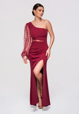 Produktbild von LARICA Maxikleid asymmetrisch Pailletten Abendkleid Elegant LA-OM-DLR261 burgundy M