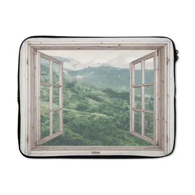 Produktbild von MuchoWow® Laptop Hülle 17 Zoll Laptoptasche Aussicht - Berg - Baum - Zipper - Schutzabdeckung