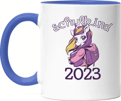 Produktbild von Einhorn Tasse Blau als Geschenk zur Einschulung Schulbeginn Schulstart für Schulanfänger Erstklässler Schule 2023