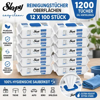 Produktbild von Sleepy Easy Clean Oberflächenreinigungstücher Bleach Effect 12x100 STÜCK